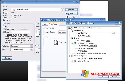 Petikan skrin CutePDF Writer untuk Windows XP