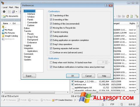 Petikan skrin WinSCP untuk Windows XP