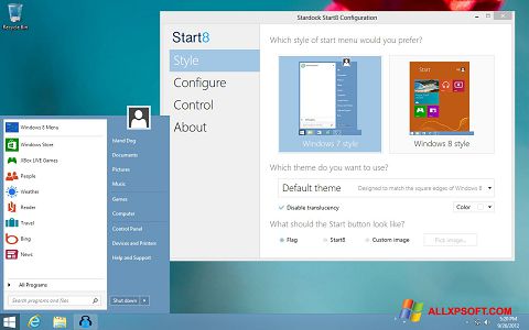 Petikan skrin Start8 untuk Windows XP