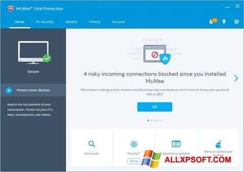 Petikan skrin McAfee Total Protection untuk Windows XP