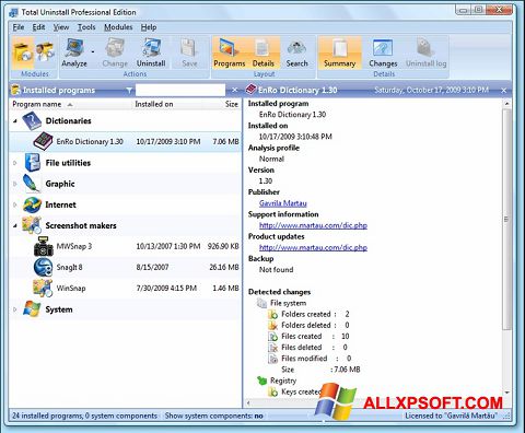 Petikan skrin Total Uninstall untuk Windows XP