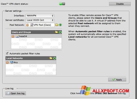 Petikan skrin Cisco VPN Client untuk Windows XP