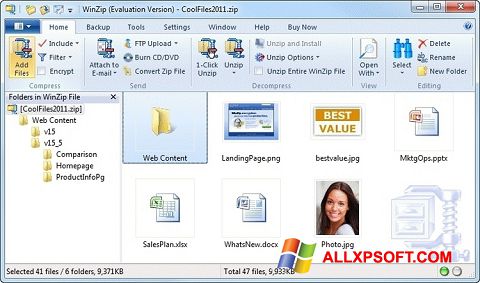 Petikan skrin WinZip untuk Windows XP