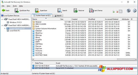 Petikan skrin Active File Recovery untuk Windows XP