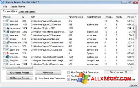 Petikan skrin Process Killer untuk Windows XP