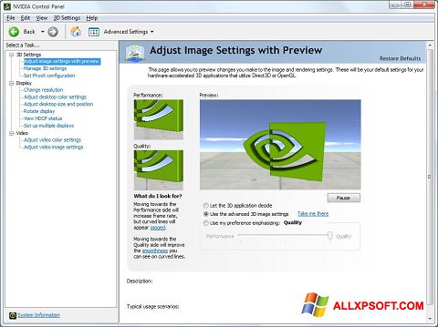 Petikan skrin NVIDIA ForceWare untuk Windows XP