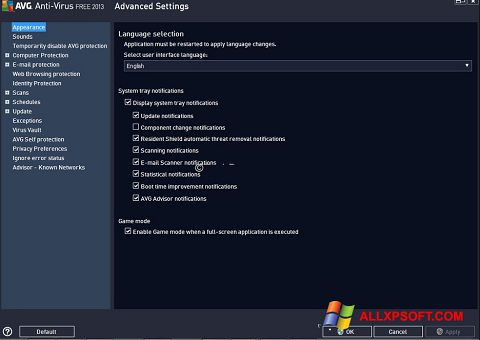 Petikan skrin AVG untuk Windows XP