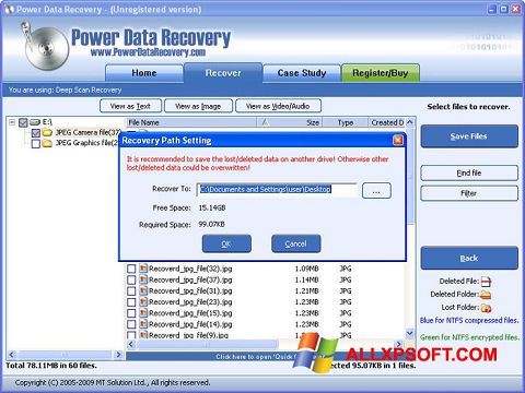 Petikan skrin Power Data Recovery untuk Windows XP