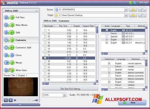 Petikan skrin DVDFab untuk Windows XP