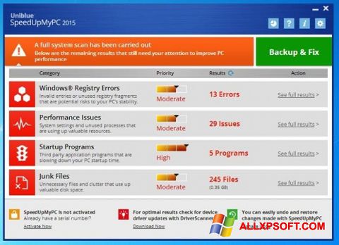 Petikan skrin SpeedUpMyPC untuk Windows XP