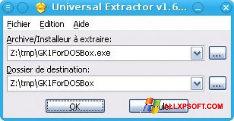 Petikan skrin Universal Extractor untuk Windows XP