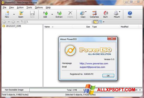 Petikan skrin PowerISO untuk Windows XP