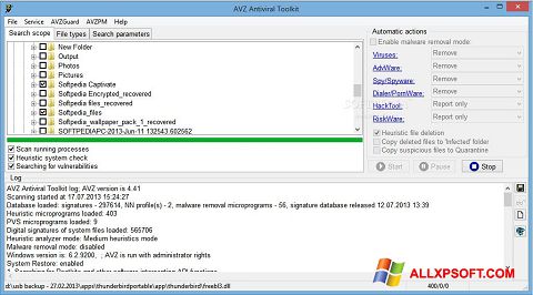 Petikan skrin AVZ untuk Windows XP