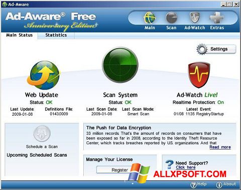 Petikan skrin Ad-Aware Free untuk Windows XP