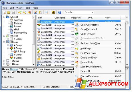 Petikan skrin KeePass untuk Windows XP