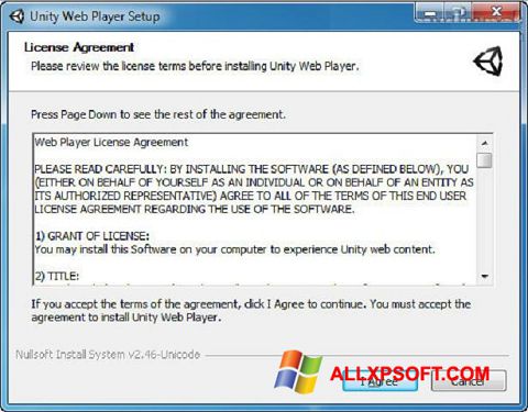 Petikan skrin Unity Web Player untuk Windows XP
