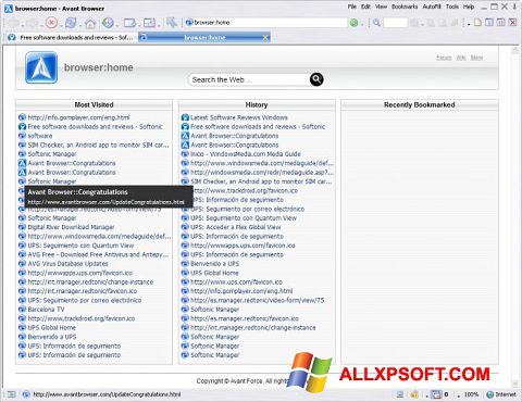 Petikan skrin Avant Browser untuk Windows XP