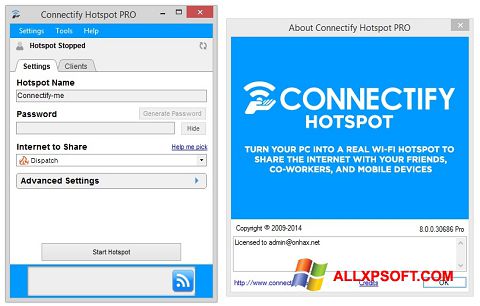 Petikan skrin Connectify Hotspot PRO untuk Windows XP