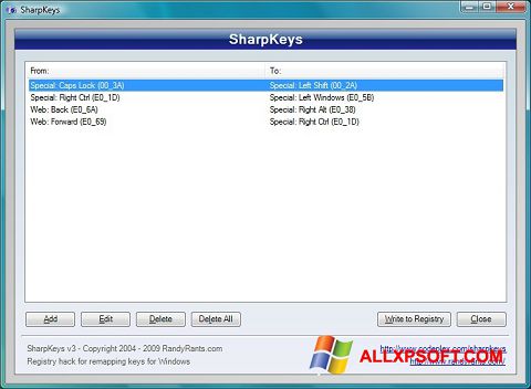 Petikan skrin SharpKeys untuk Windows XP