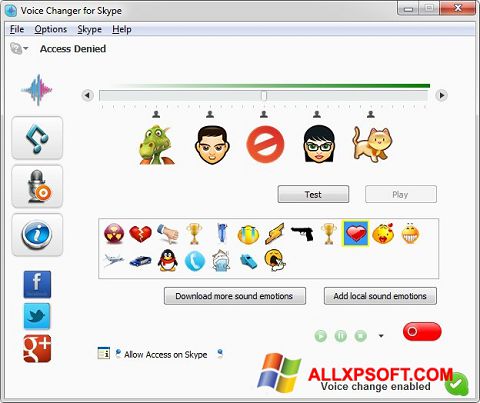 Petikan skrin Skype Voice Changer untuk Windows XP
