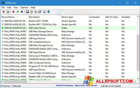 Petikan skrin USBDeview untuk Windows XP