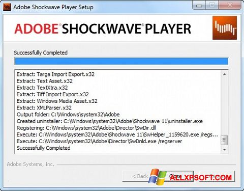 Petikan skrin Shockwave Player untuk Windows XP