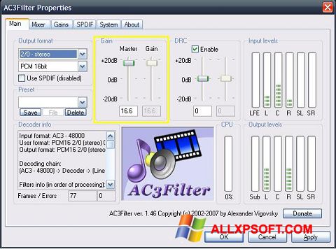 Petikan skrin AC3Filter untuk Windows XP