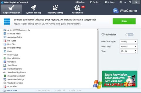 Petikan skrin Wise Registry Cleaner untuk Windows XP