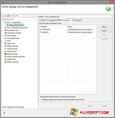 Petikan skrin Eclipse untuk Windows XP