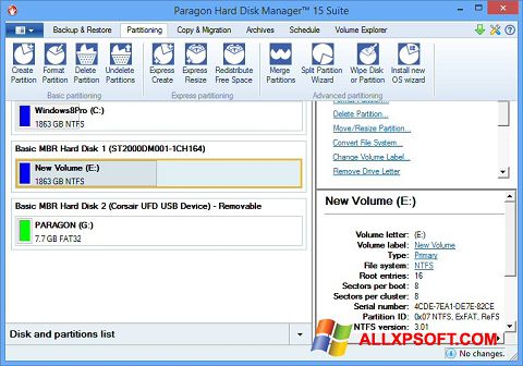 Petikan skrin Paragon Hard Disk Manager untuk Windows XP