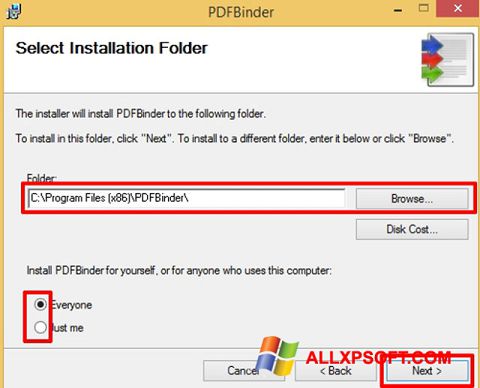 Petikan skrin PDFBinder untuk Windows XP