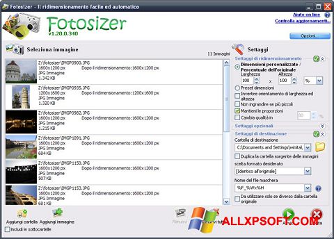 Petikan skrin Fotosizer untuk Windows XP