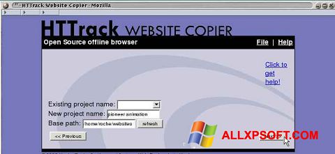 Petikan skrin HTTrack Website Copier untuk Windows XP