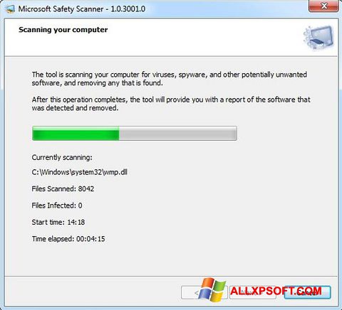Petikan skrin Microsoft Safety Scanner untuk Windows XP