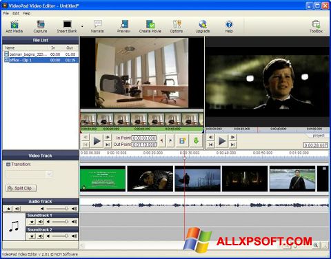 Petikan skrin VideoPad Video Editor untuk Windows XP