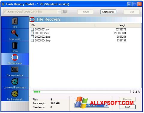 Petikan skrin Flash Memory Toolkit untuk Windows XP