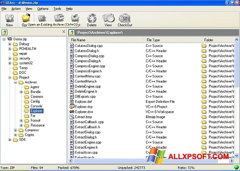 Petikan skrin IZArc untuk Windows XP