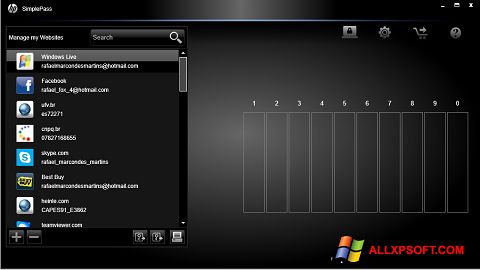 Petikan skrin HP SimplePass untuk Windows XP