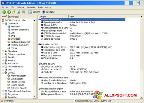 Petikan skrin EVEREST Ultimate Edition untuk Windows XP