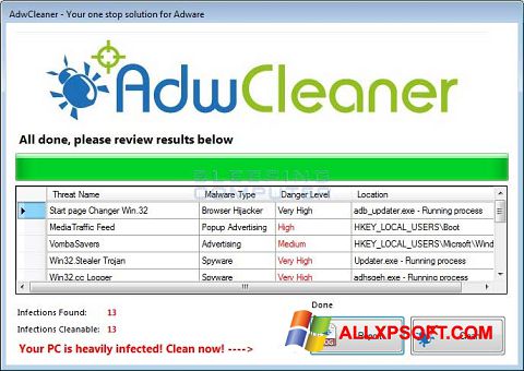 Petikan skrin AdwCleaner untuk Windows XP