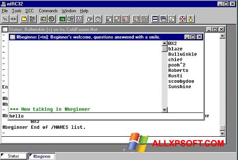 Petikan skrin mIRC untuk Windows XP