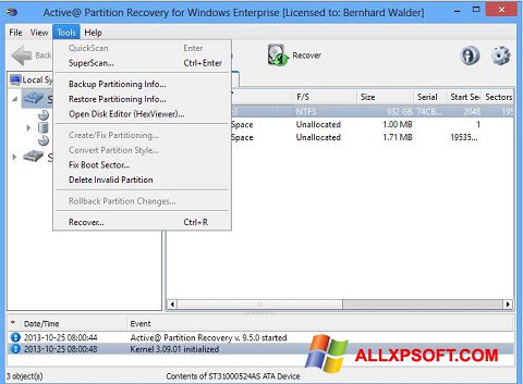 Petikan skrin Active Partition Recovery untuk Windows XP