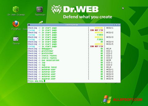 Petikan skrin Dr.Web LiveCD untuk Windows XP
