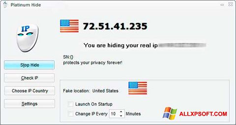 Petikan skrin Hide IP Platinum untuk Windows XP