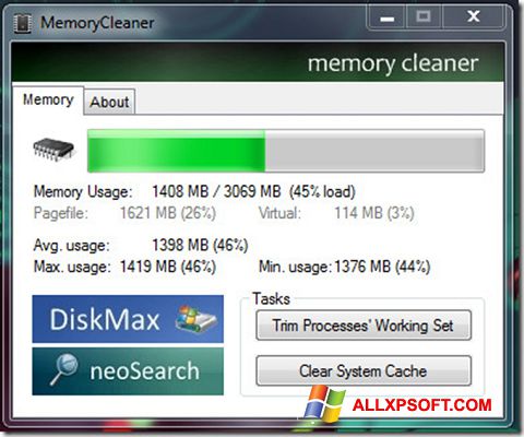Petikan skrin Memory Cleaner untuk Windows XP