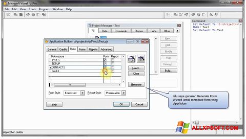 Petikan skrin Microsoft Visual FoxPro untuk Windows XP
