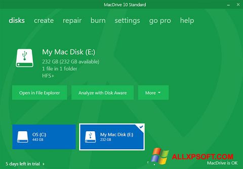 Petikan skrin MacDrive untuk Windows XP