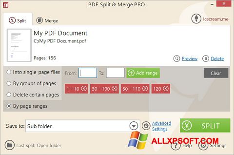 Petikan skrin PDF Split and Merge untuk Windows XP