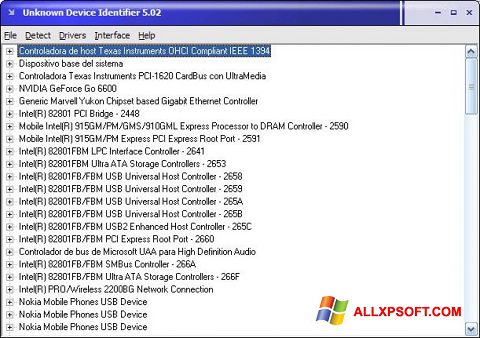 Petikan skrin Unknown Device Identifier untuk Windows XP