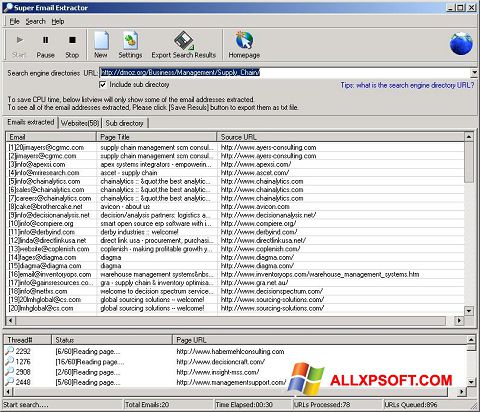 Petikan skrin eMail Extractor untuk Windows XP